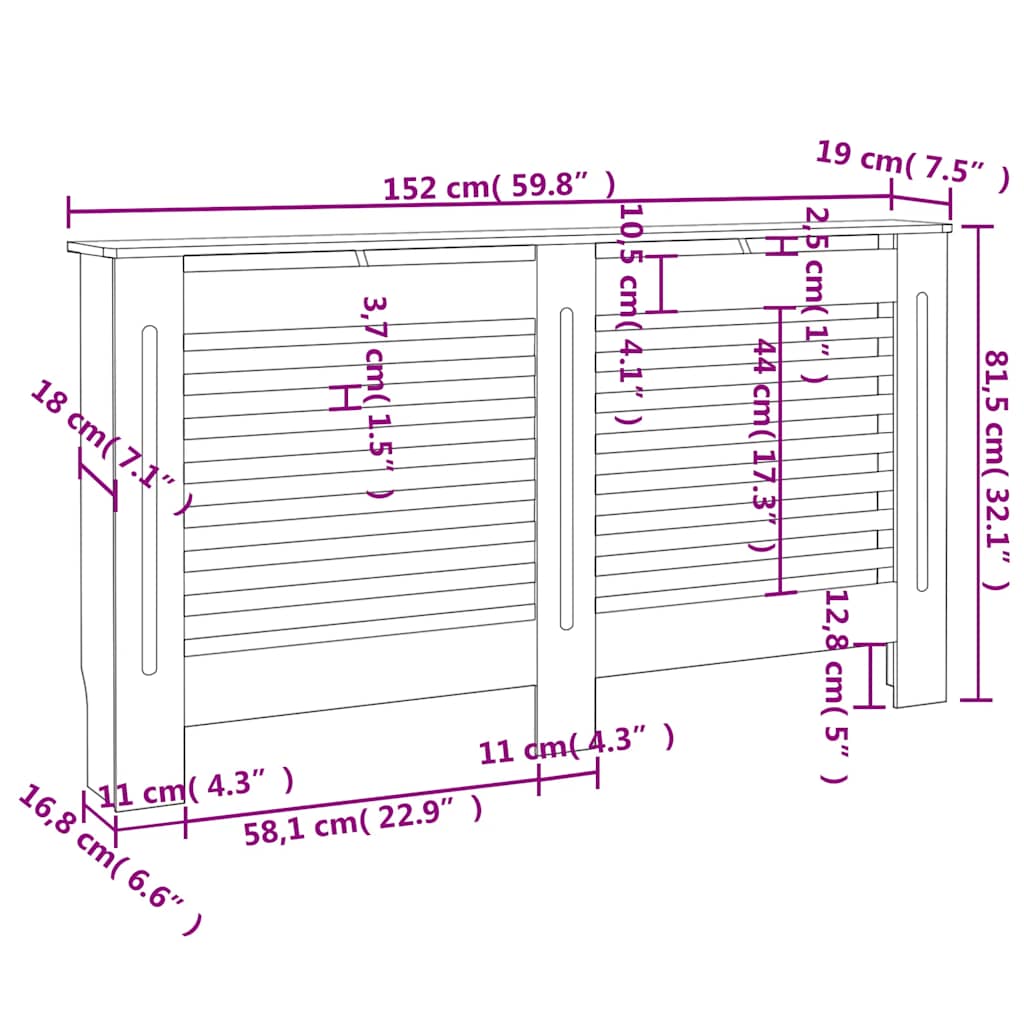 Pokrov za radijator antracit 152 x 19 x 81,5 cm MDF