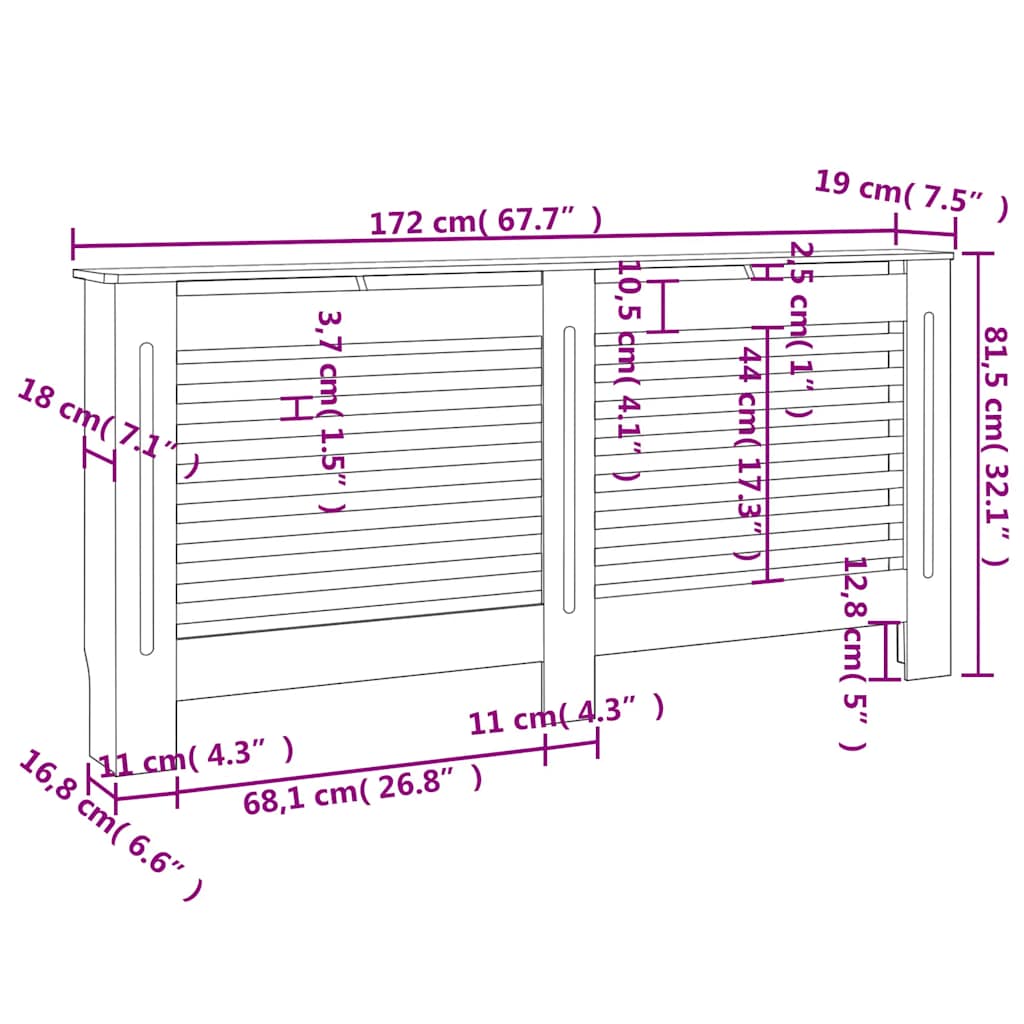Pokrov za radijator antracit 172 x 19 x 81,5 cm MDF