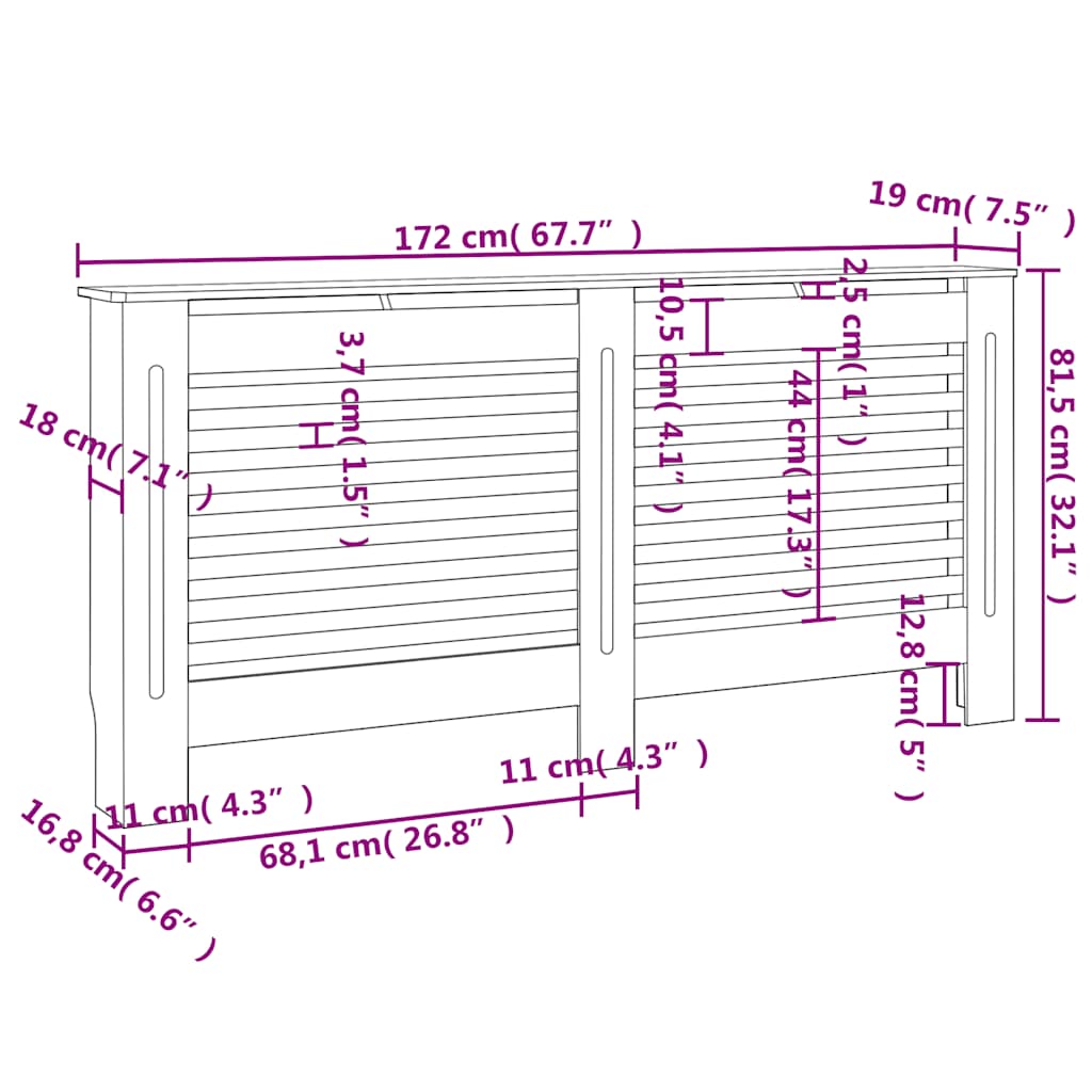 Pokrov za radijator crni 172 x 19 x 81,5 cm MDF