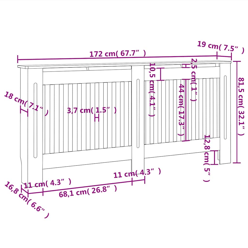 Pokrov za radijator 172 x 19 x 81,5 cm MDF