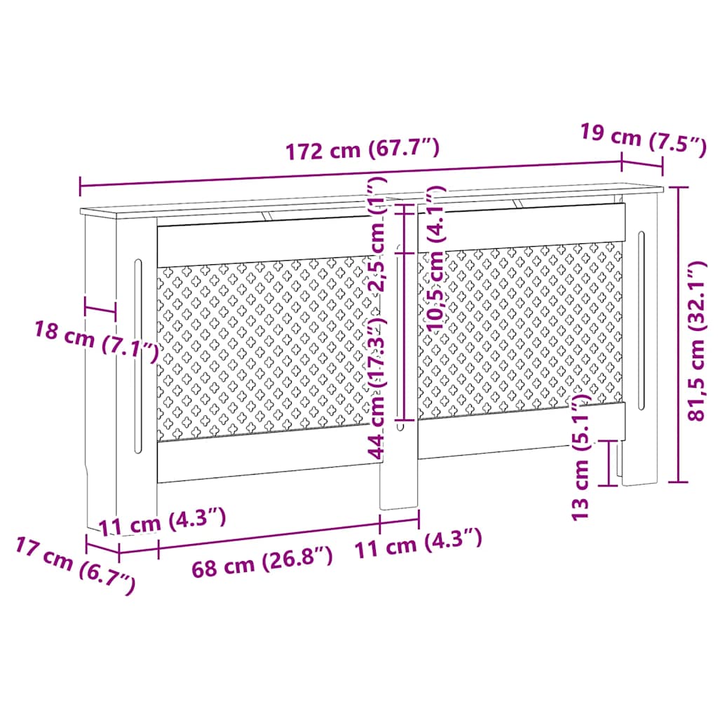 Pokrov za radijator antracit 172 x 19 x 81,5 cm MDF