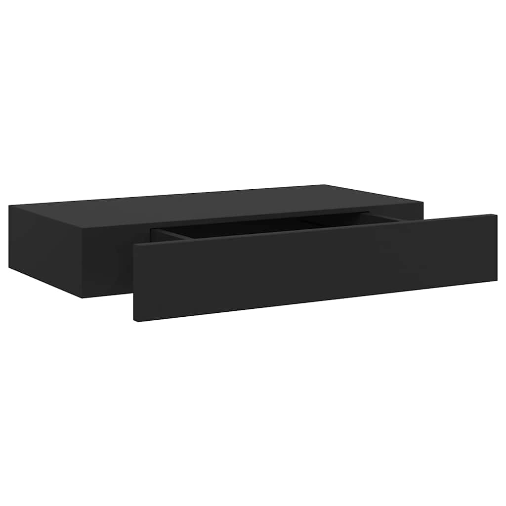 Plutajuća zidna polica s ladicom crna 48 x 25 x 8 cm
