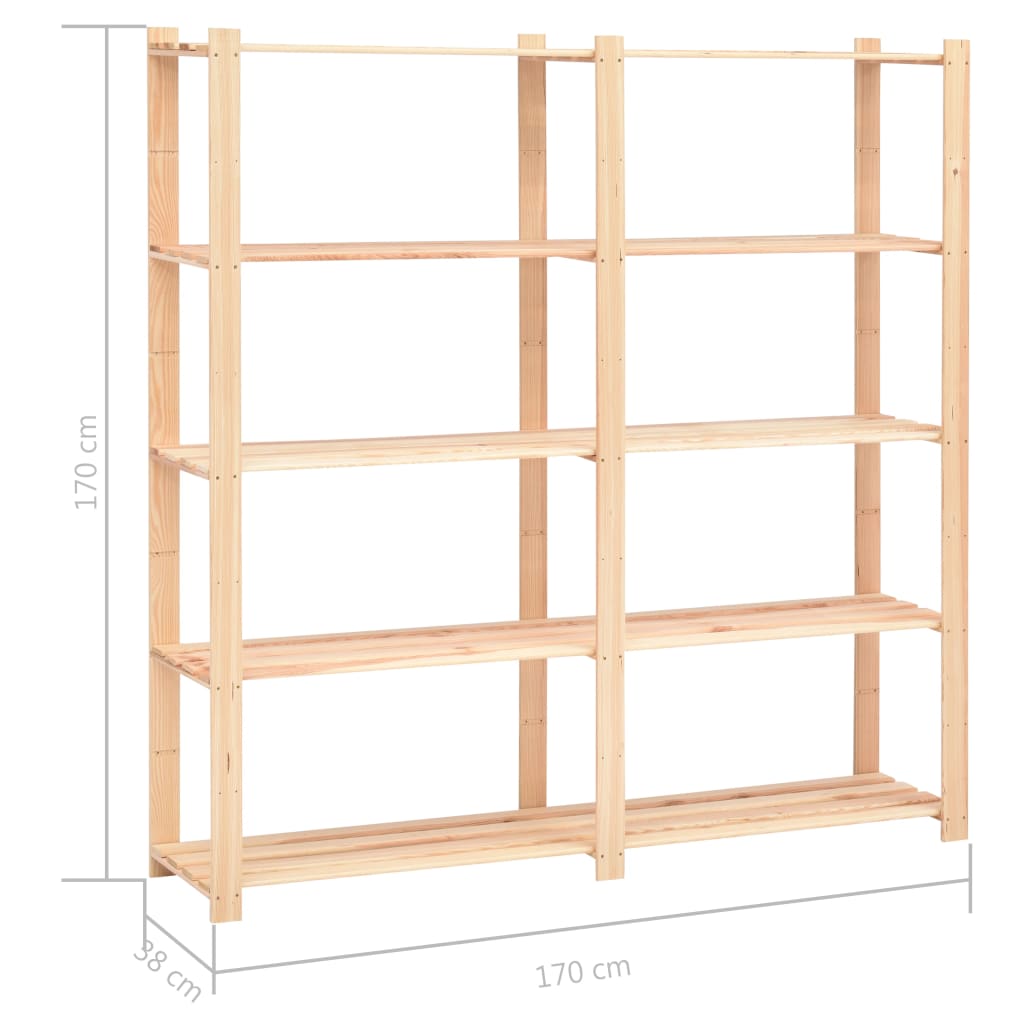 Stalci za pohranu 5 razina 10 kom 170x38x170 cm borovina 500 kg