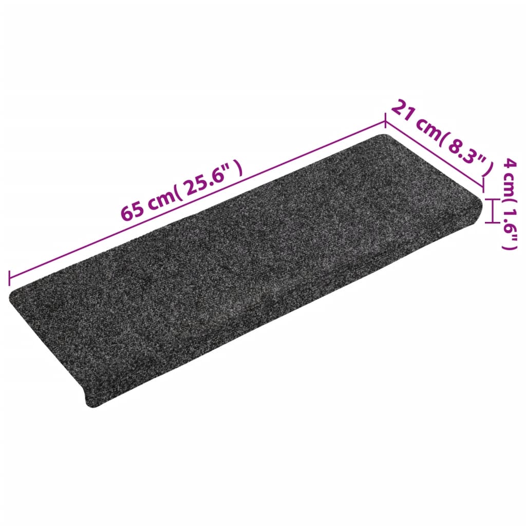 Prostirke za stepenice samoljepljive 15 kom 65x21x4 cm tamnosive pravokutne rubove
