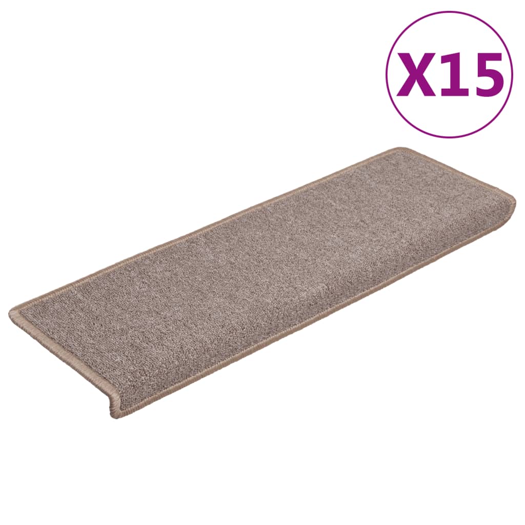 Prostirke za stepenice 15 kom 65x21x4 cm svijetlosmeđe pravokutne rubove