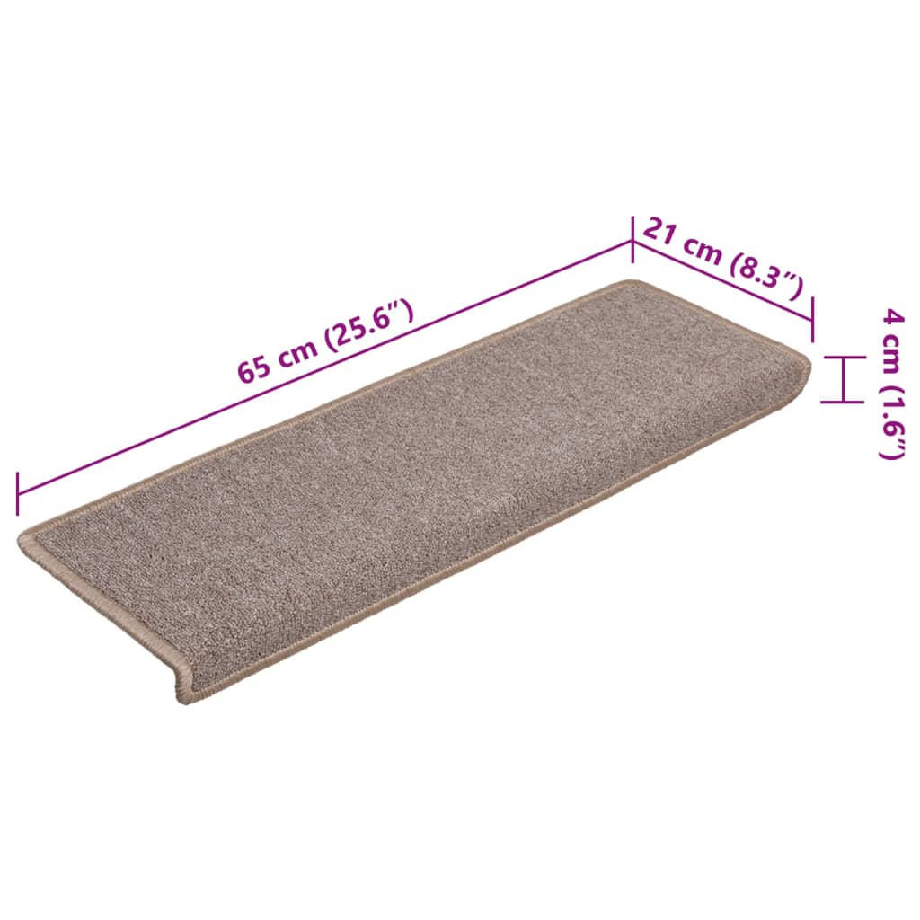 Prostirke za stepenice 15 kom 65x21x4 cm svijetlosmeđe pravokutne rubove
