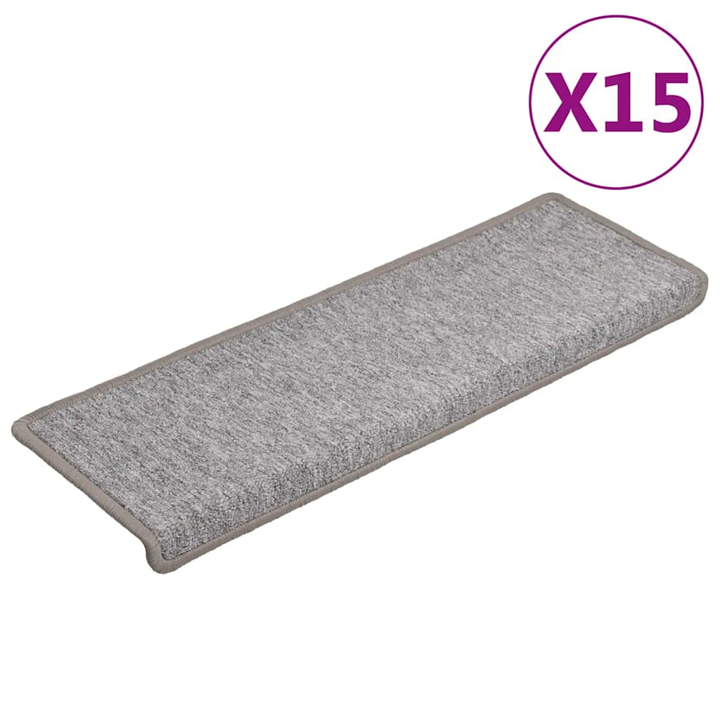 Prostirke za stepenice 15 kom 65x21x4 cm svijetlo sive pravokutne rubove