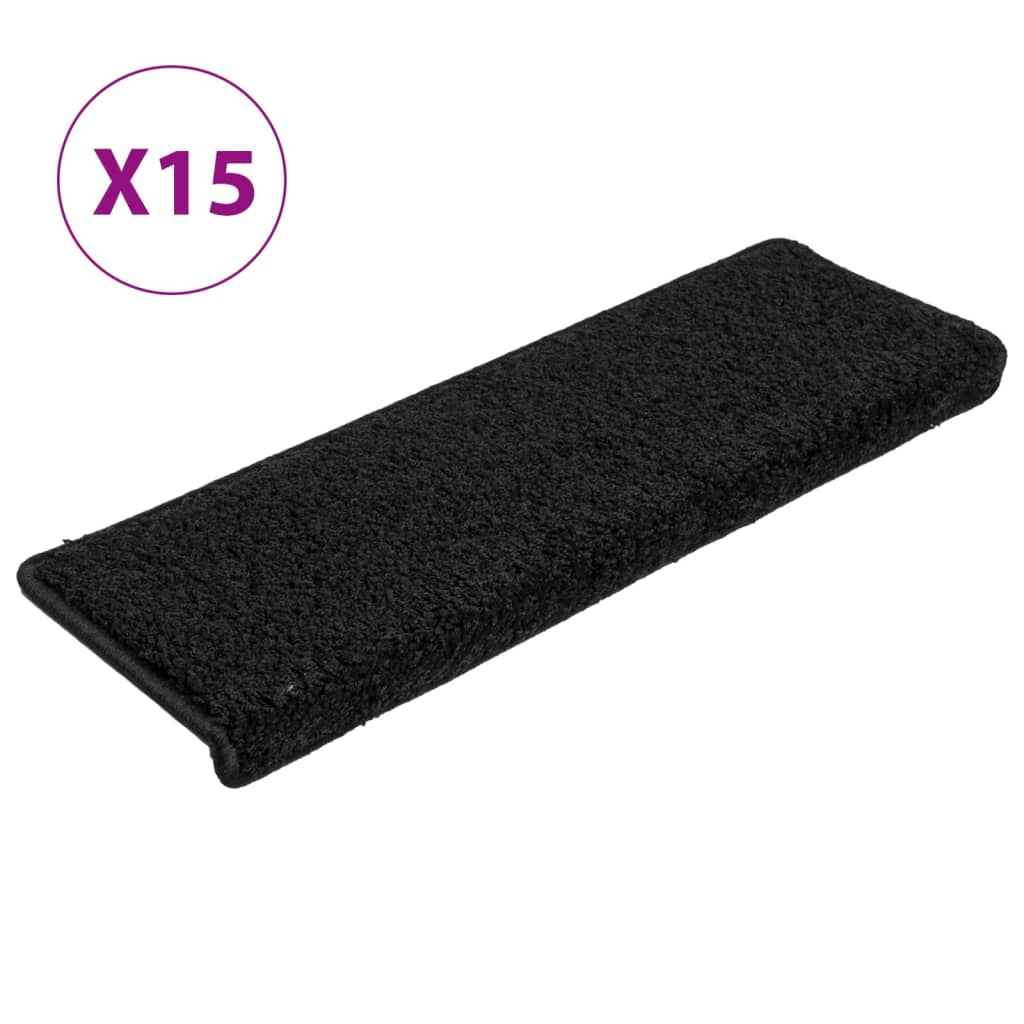Prostirke za stepenice 15 kom 65x21x4 cm Crne s pravokutnim rubom