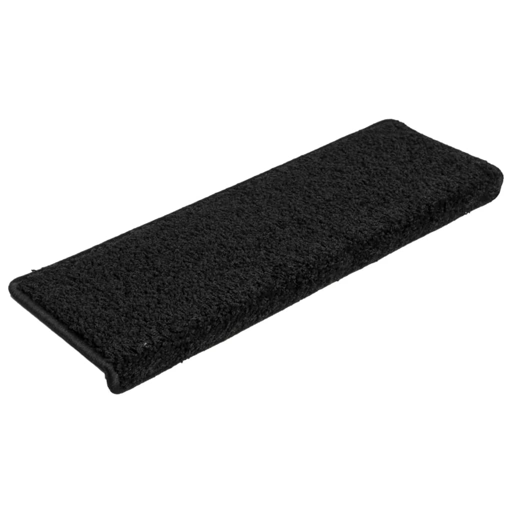 Prostirke za stepenice 15 kom 65x21x4 cm Crne s pravokutnim rubom