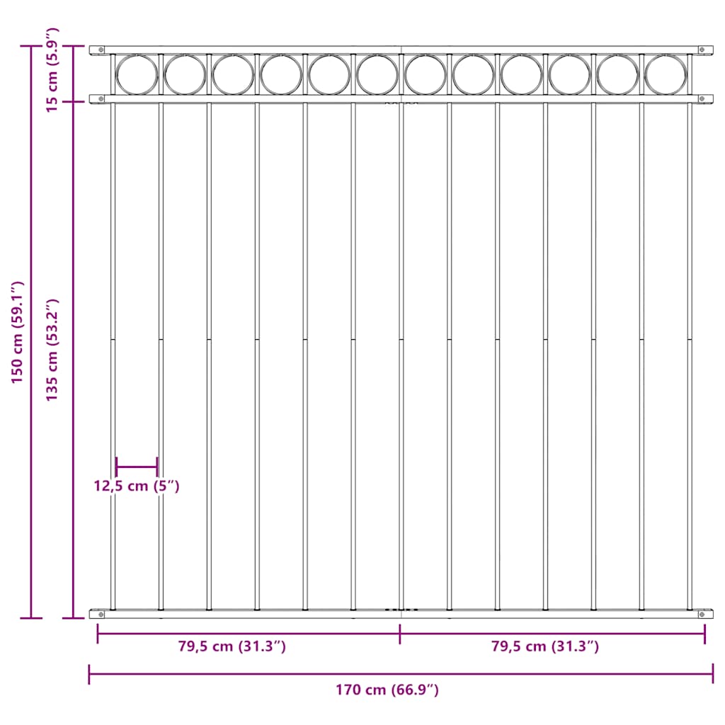 Ogradni panel ASSEN čelik 1,7x1,5 m Crni
