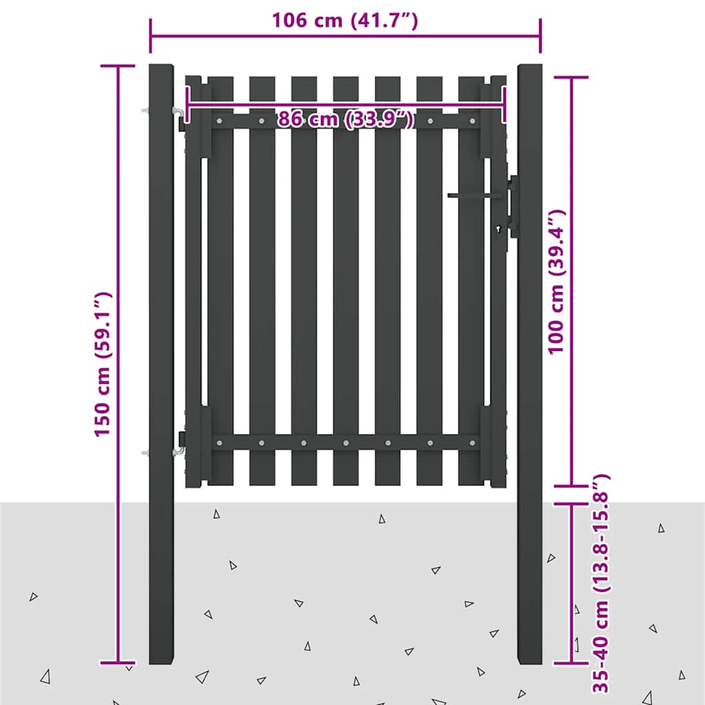 Vrtna vrata za ogradu od čelika 100x100 cm antracit boje