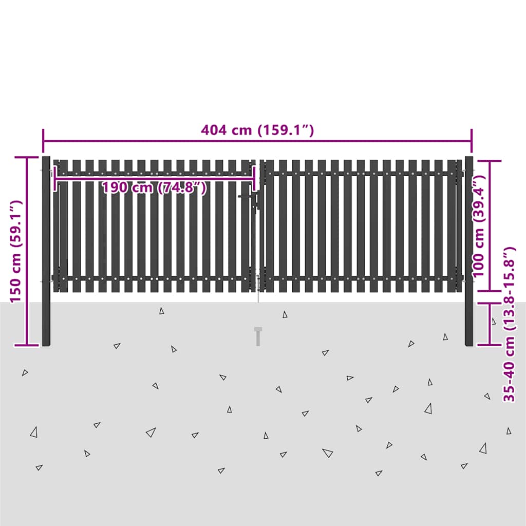 Vrtna vrata za ogradu od čelika 400x100 cm antracit boje