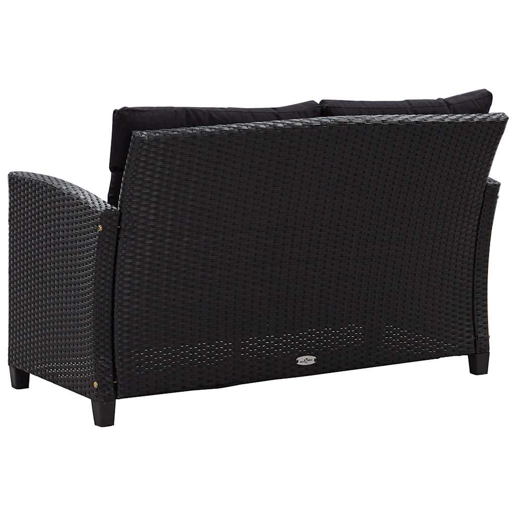 Vrtni dvosjed s jastucima crni 124 cm od poliratana