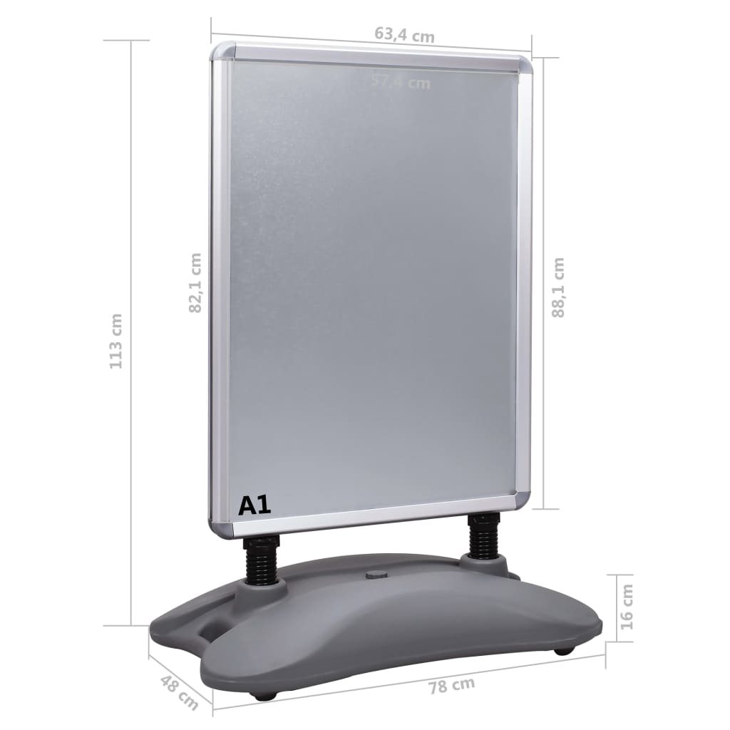 Stalak za plakate A1 s vodenom bazom sivi od aluminijske legure