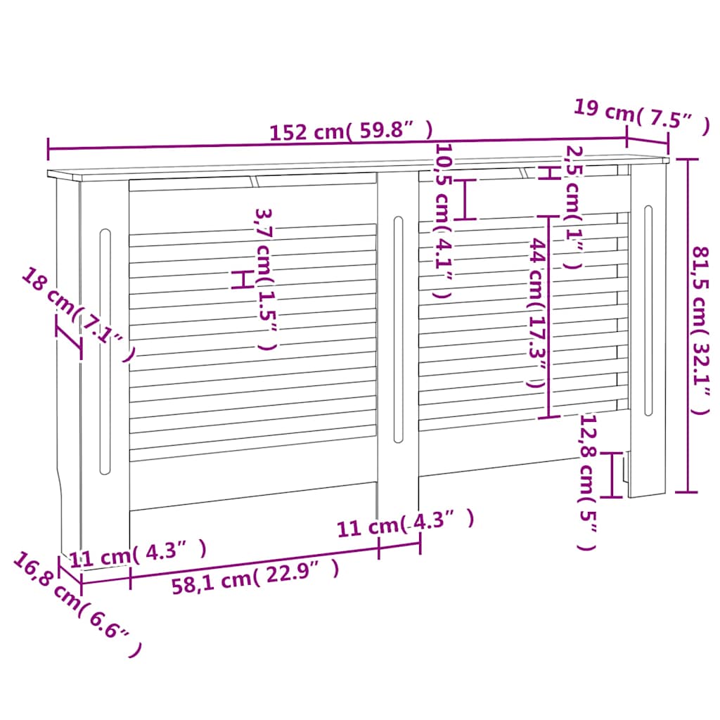 Pokrovi za radijator 2 kom bijeli 152 x 19 x 81,5 cm MDF