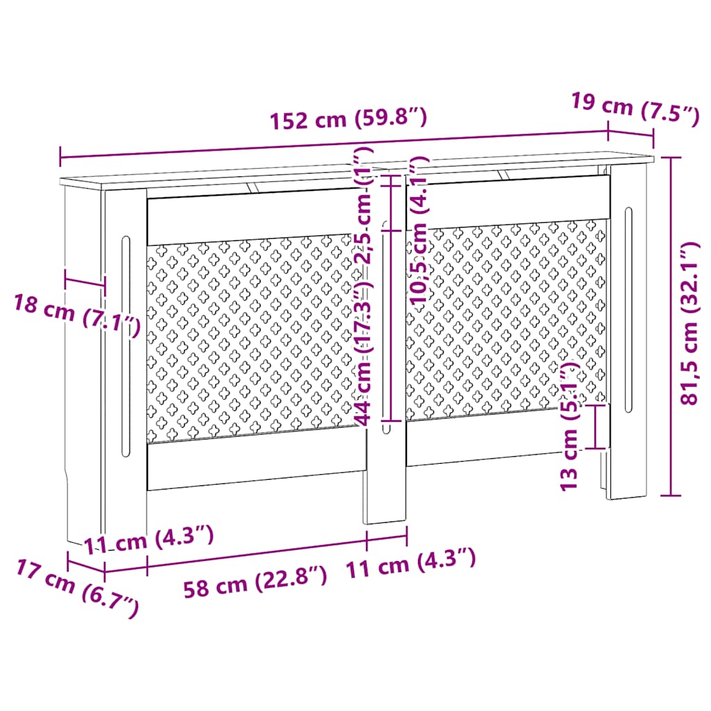 Pokrovi za radijator 2 kom bijeli 152 x 19 x 81,5 cm MDF