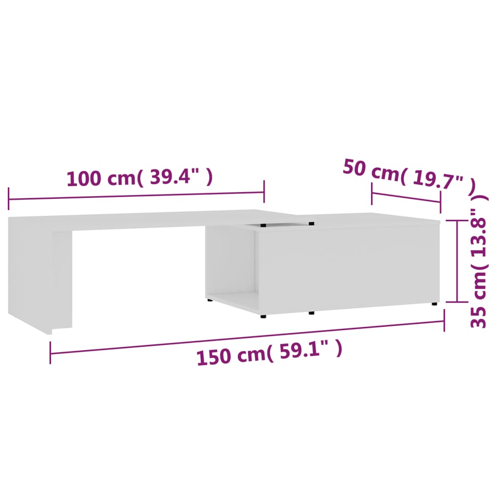 Stolić za kavu bijeli 150 x 50 x 35 cm od konstruiranog drva