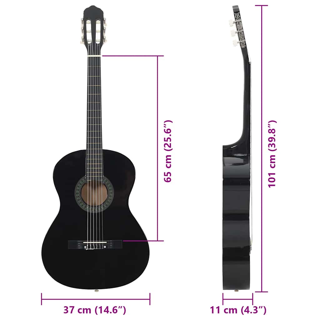 Klasična gitara za početnike crna 4/4 39" od drva lipe