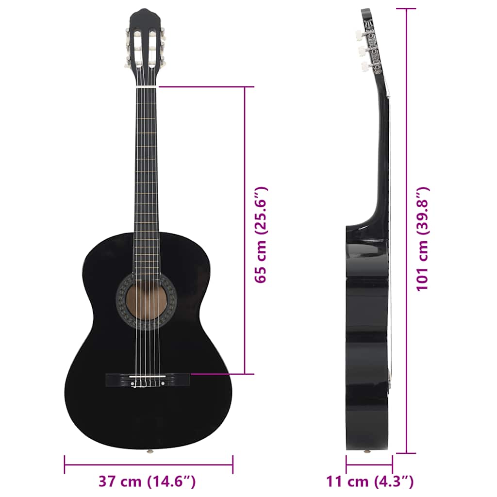 12-dijelni set klasične gitare za početnike crni 4/4 39"