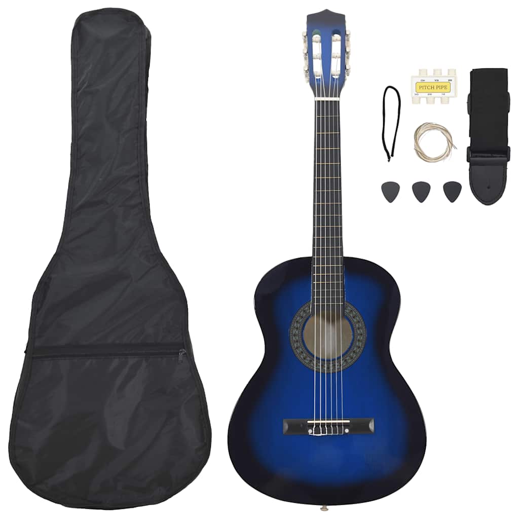8-dijelni set klasične gitare za početnike plavi 3/4 36"
