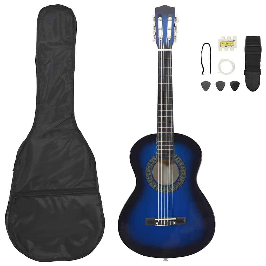8-dijelni set klasične gitare za početnike plavi 1/2 34 "