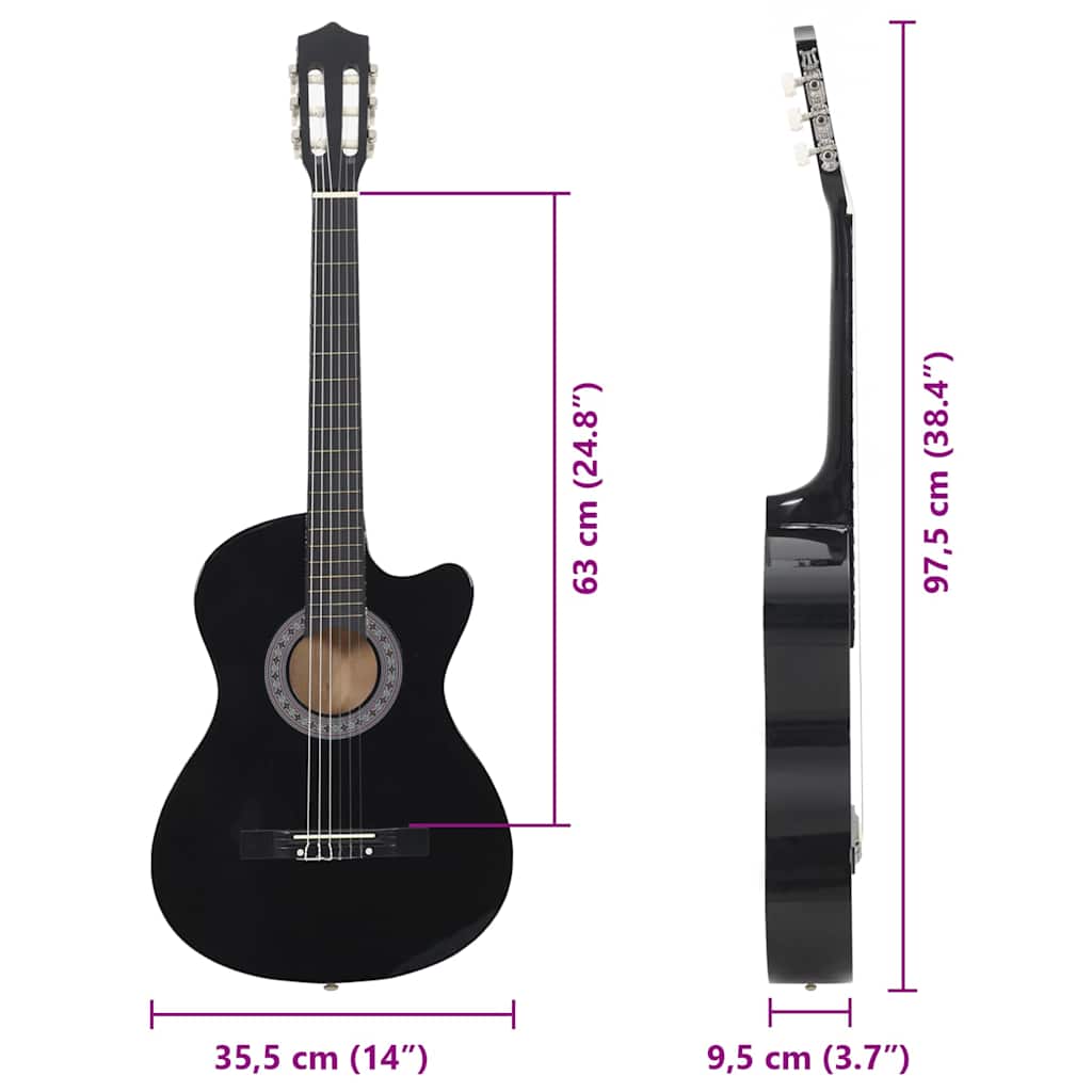 Klasična gitara Western s prorezom i 6 žica crna 38 "
