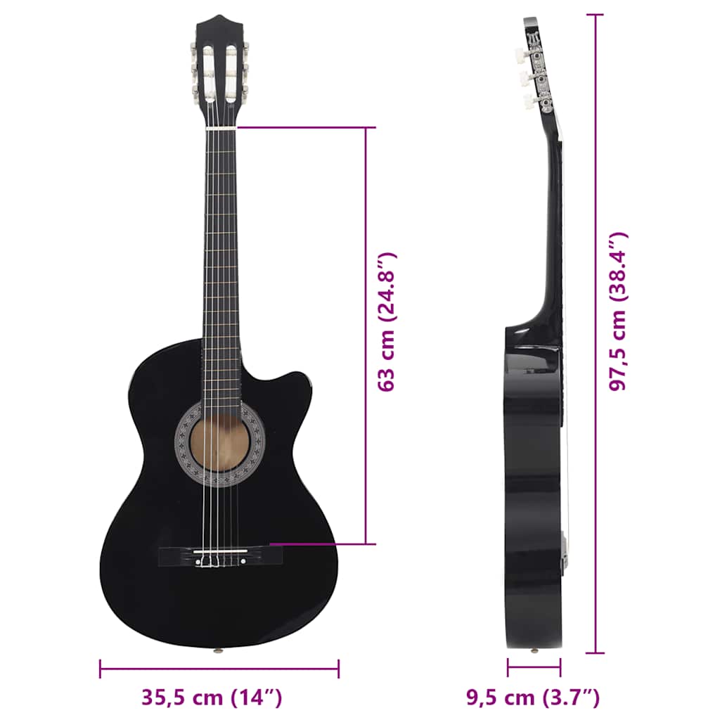 12-dijelni set klasične gitare Western sa 6 žica crni 38 "