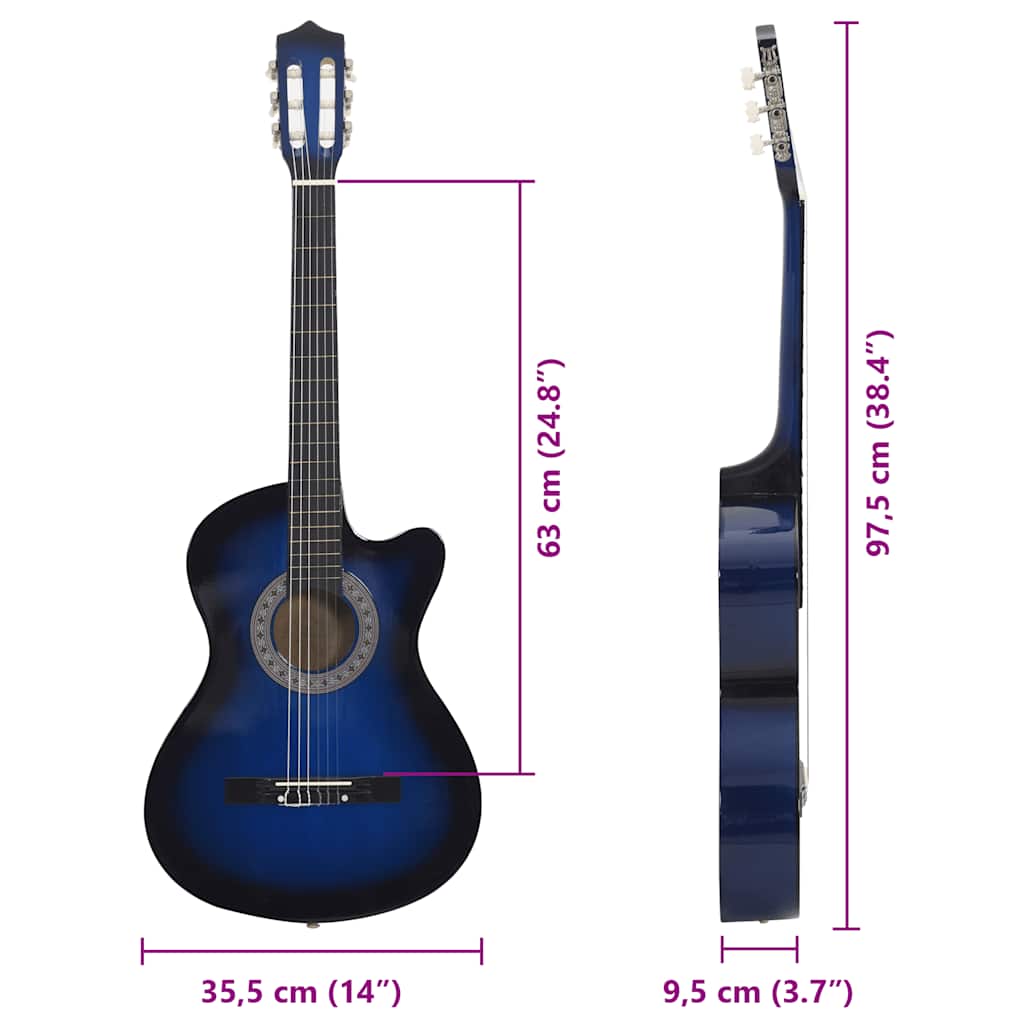 12-dijelni set klasične gitare Western sa 6 žica plavi 38 "