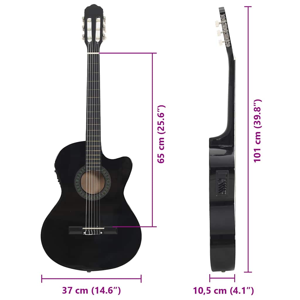Klasična gitara Western s ujednačivačem i 6 žica crna