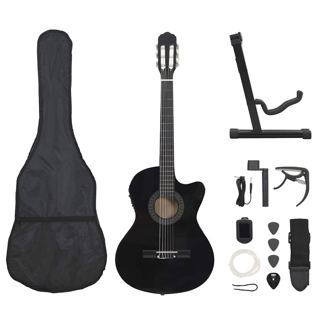 12-dijelni set gitare Western s ujednačivačem i 6 žica crni