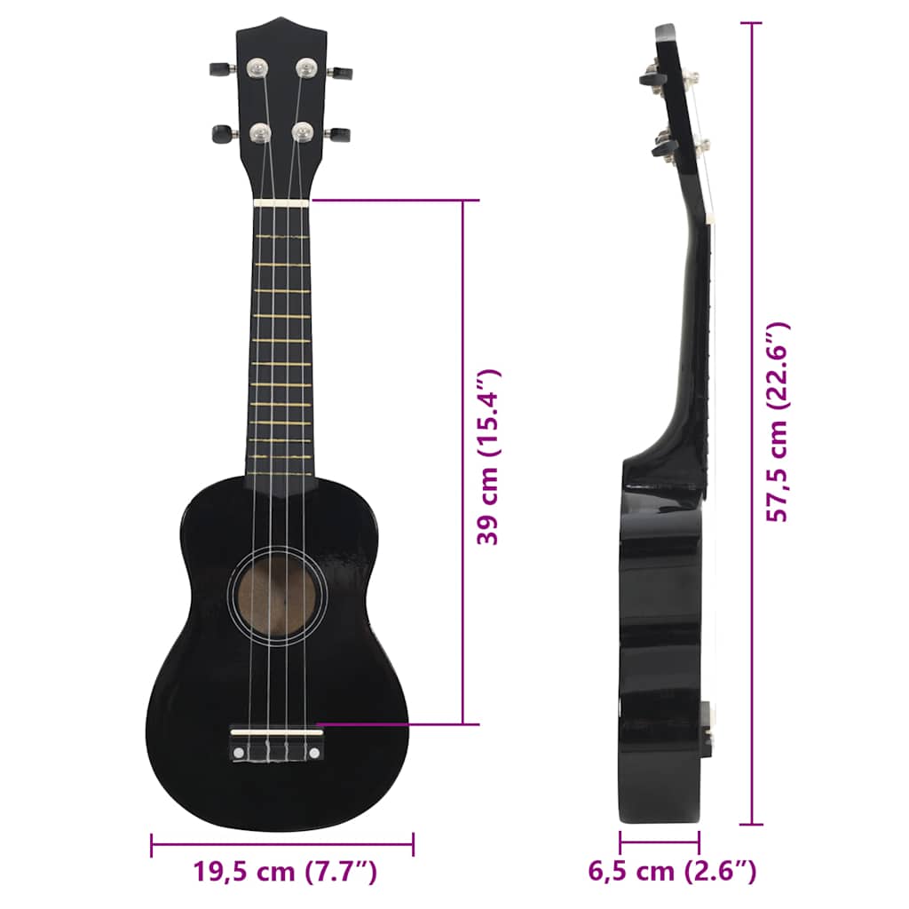 Set dječjeg ukulelea Soprano s torbom crni 23 "