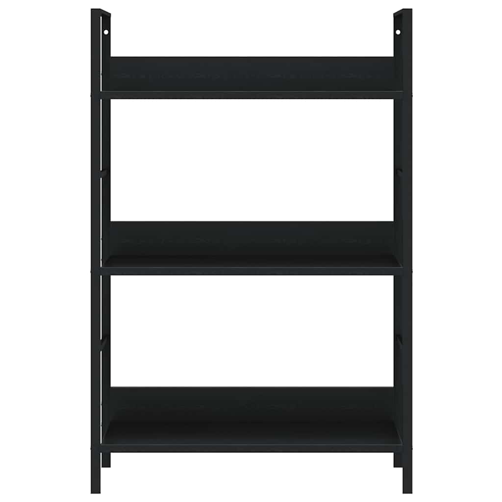 Police za knjige s 3 razine crne 60 x 27,6 x 90,5 cm drvene
