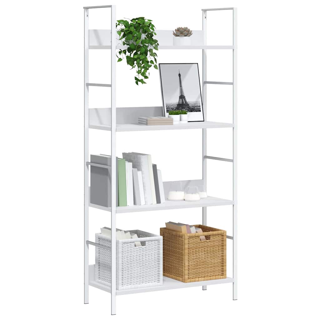 Police za knjige s 4 razine bijele 60 x 27,6 x 124,5 cm drvene
