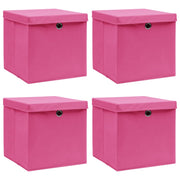 Kutije za pohranu s poklopcima 4 kom roze 32x32x32 cm tkanina