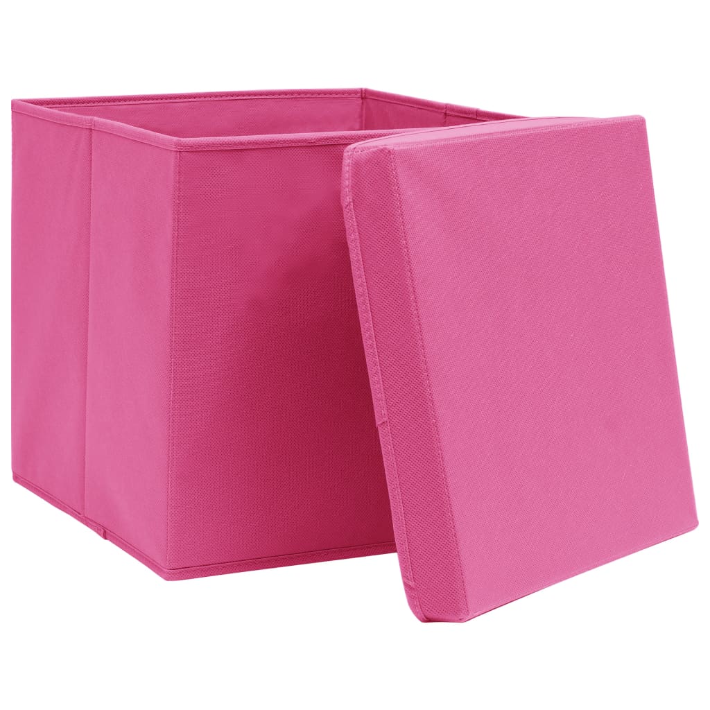 Kutije za pohranu s poklopcima 4 kom roze 32x32x32 cm tkanina