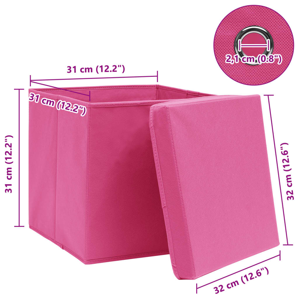 Kutije za pohranu s poklopcima 4 kom roze 32x32x32 cm tkanina