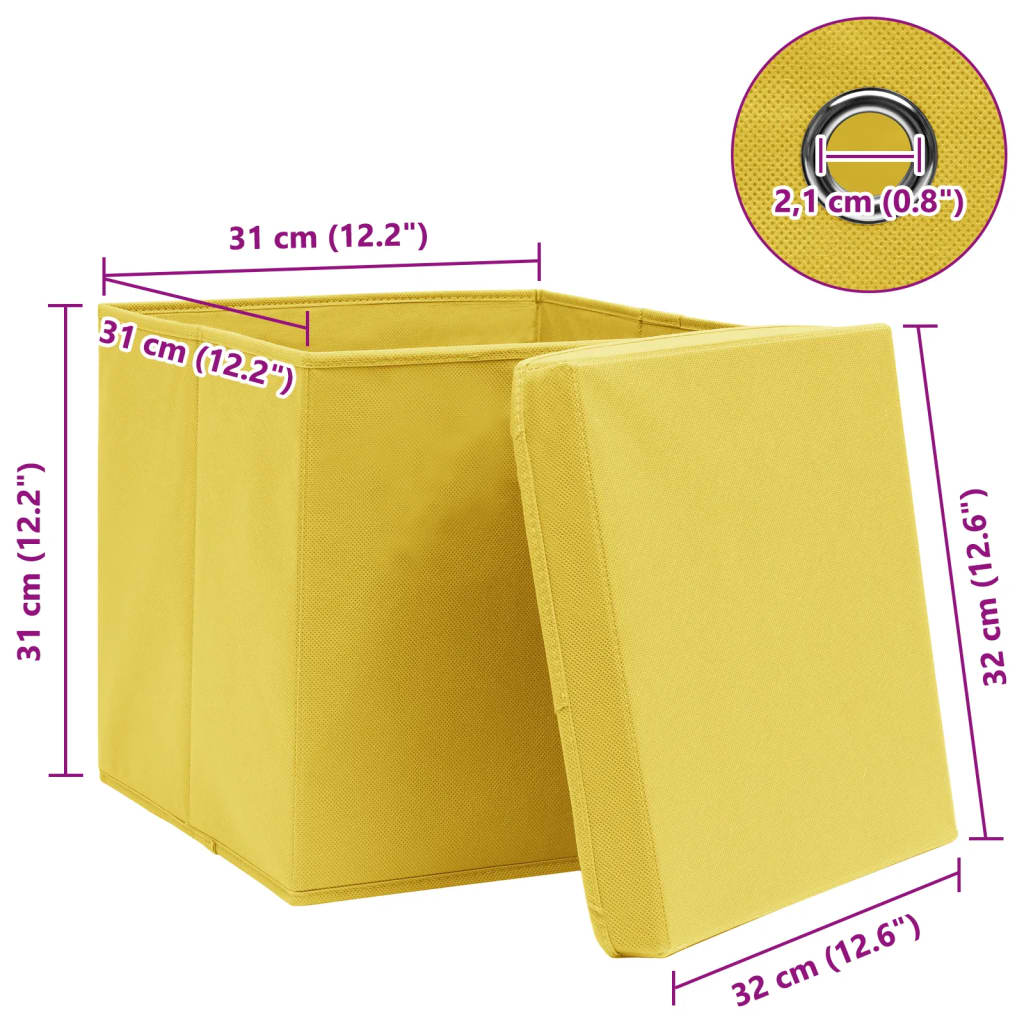 Kutije za pohranu s poklopcima 10 kom žute 32x32x32 cm tkanina