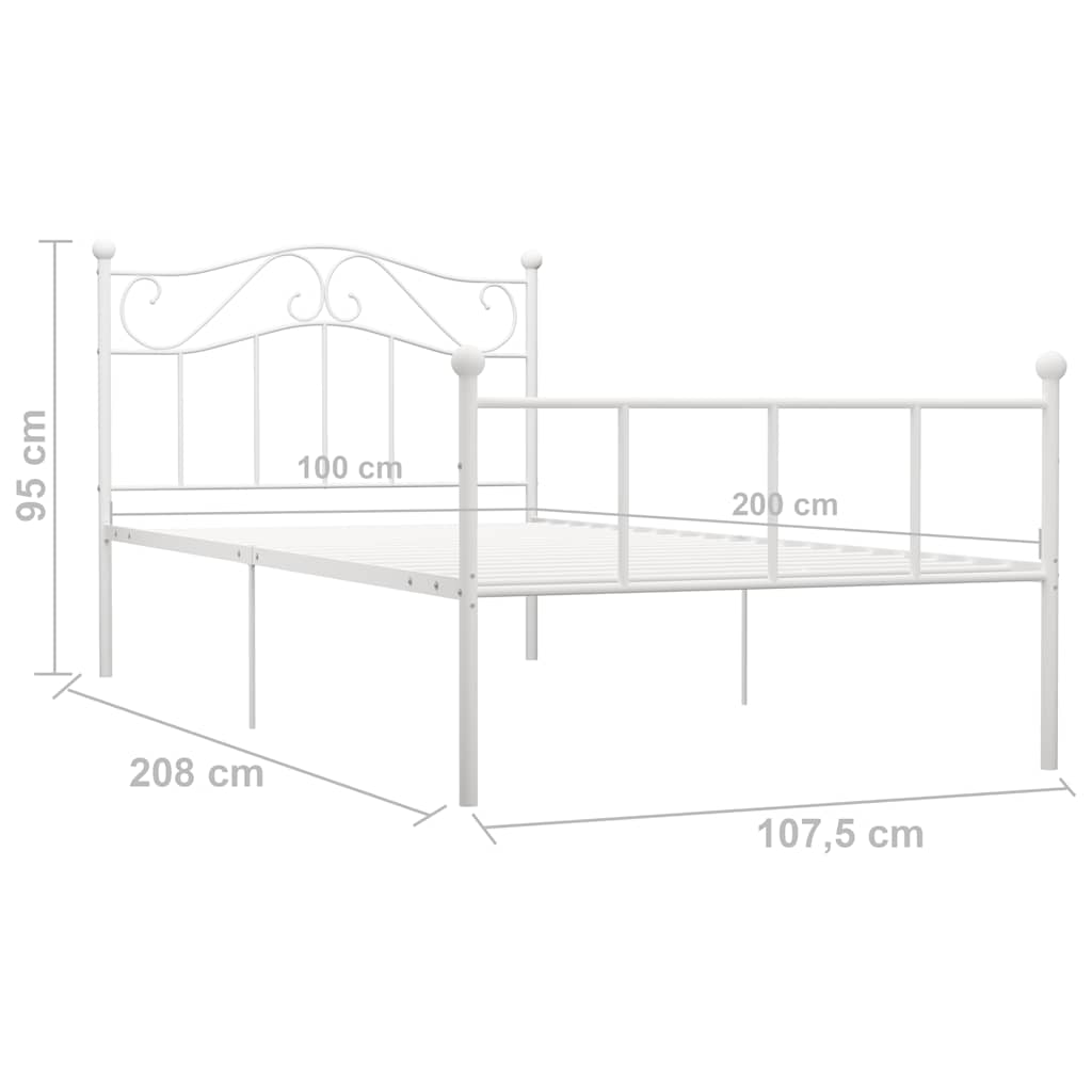 Okvir za krevet bijeli metalni 100 x 200 cm