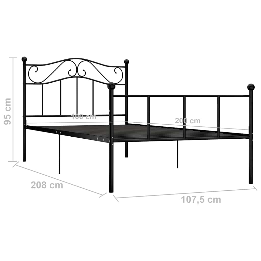Okvir za krevet crni metalni 100 x 200 cm