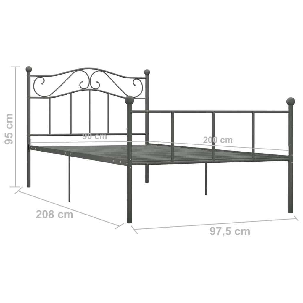 Okvir za krevet sivi metalni 90 x 200 cm