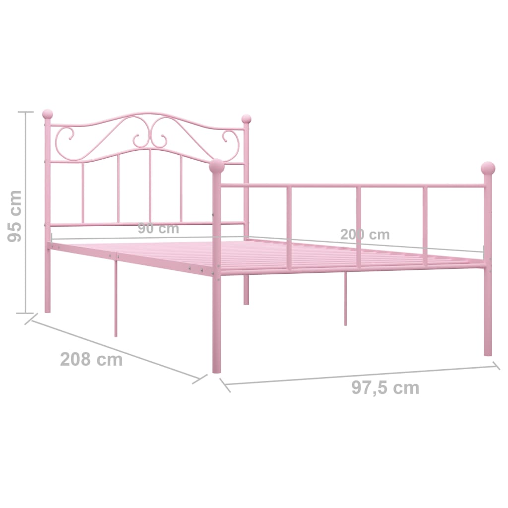 Okvir za krevet ružičasti metalni 90 x 200 cm