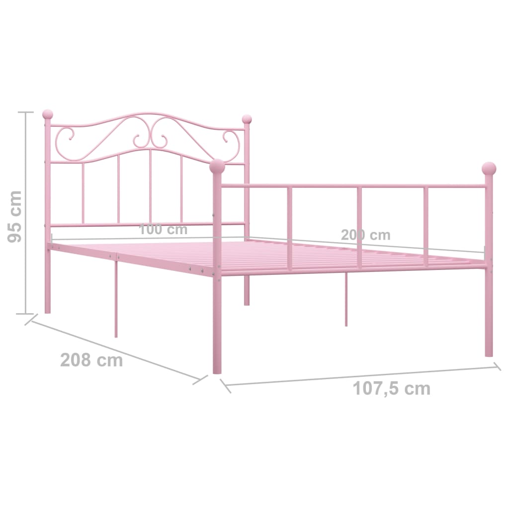 Okvir za krevet ružičasti metalni 100 x 200 cm