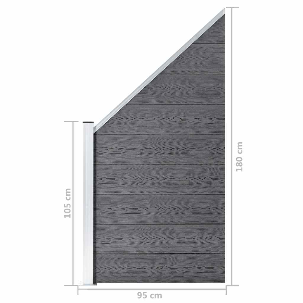 Set ograda pd WPC-a 3 kvadratne + 1 kosa 619 x 186 cm sivi