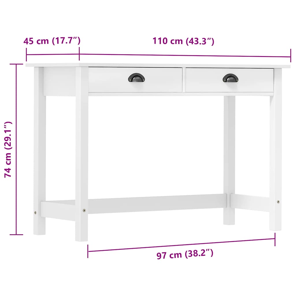 Konzolni stol Hill s 2 ladice 110x45x74 cm od masivne borovine