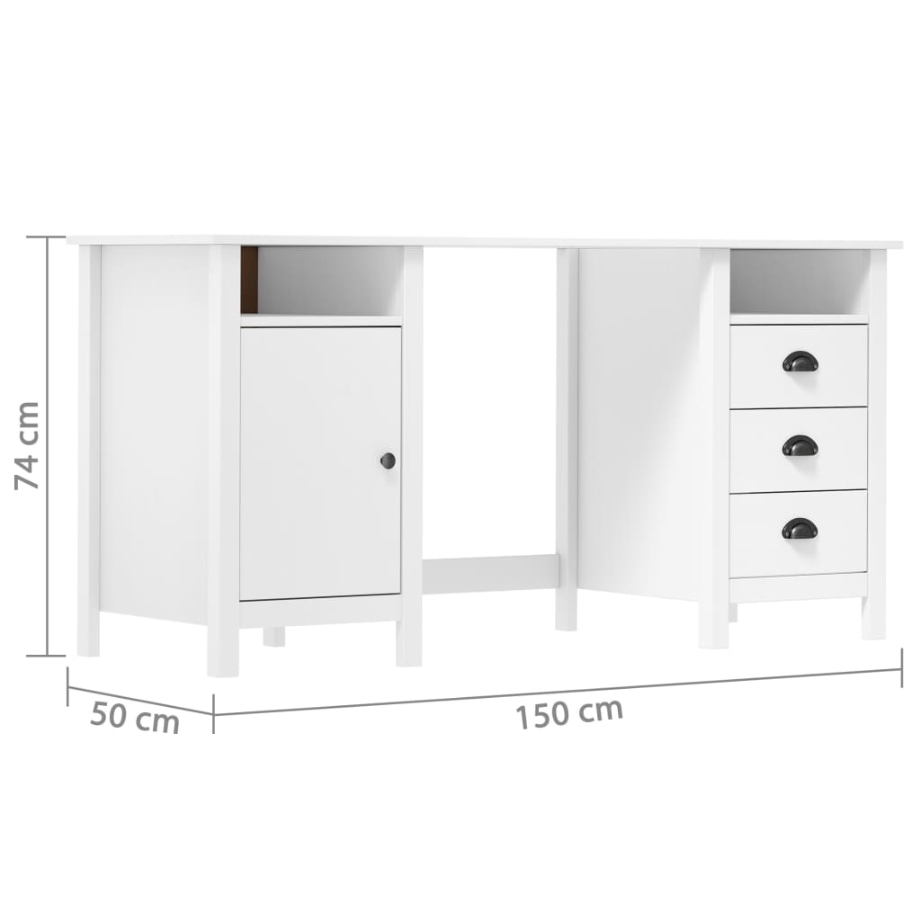 Radni stol Hill bijeli 150 x 50 x 74 cm od masivne borovine
