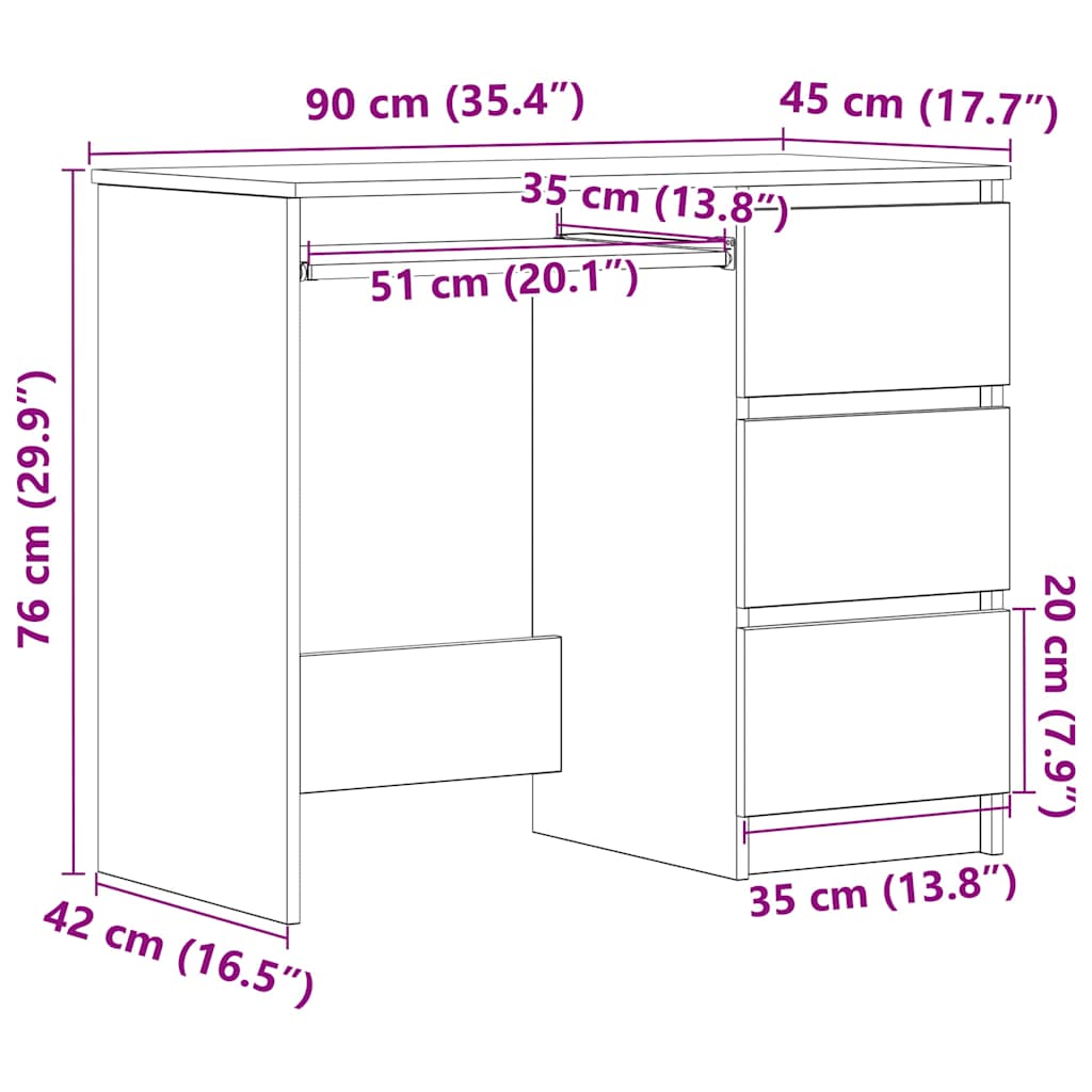 Radni stol bijeli 90 x 45 x 76 cm konstruirano drvo