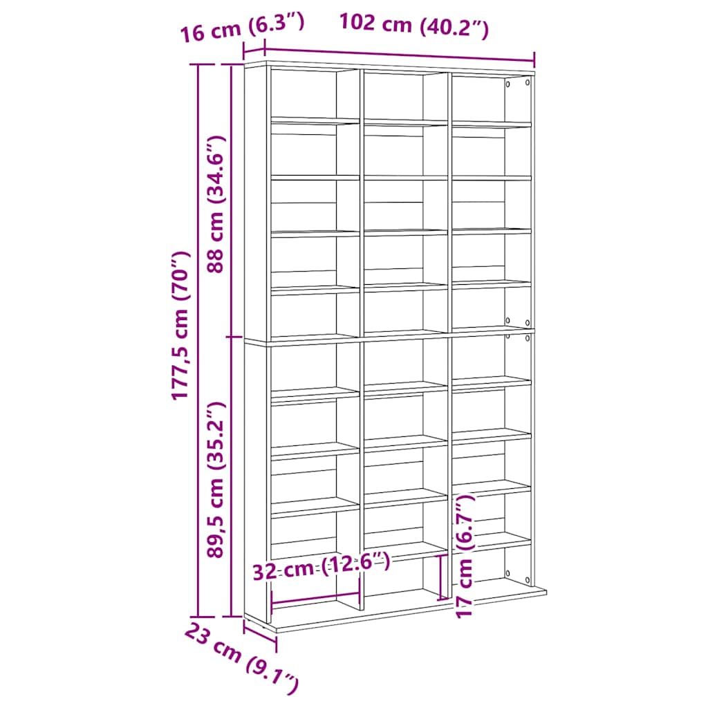 Ormarić za CD-ove boja hrasta 102x23x177,5 cm konstruirano drvo