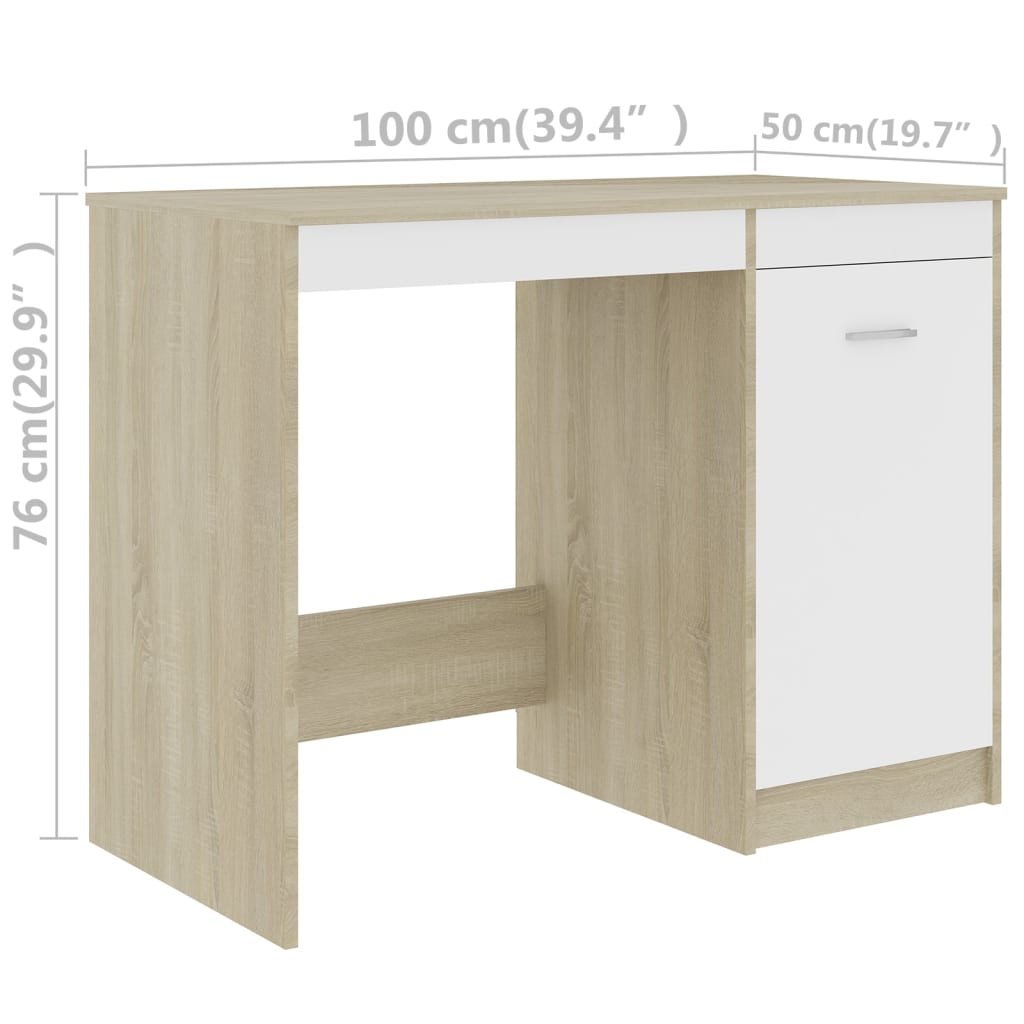 Radni stol bijeli i boja hrasta 100 x 50 x 76 cm od iverice