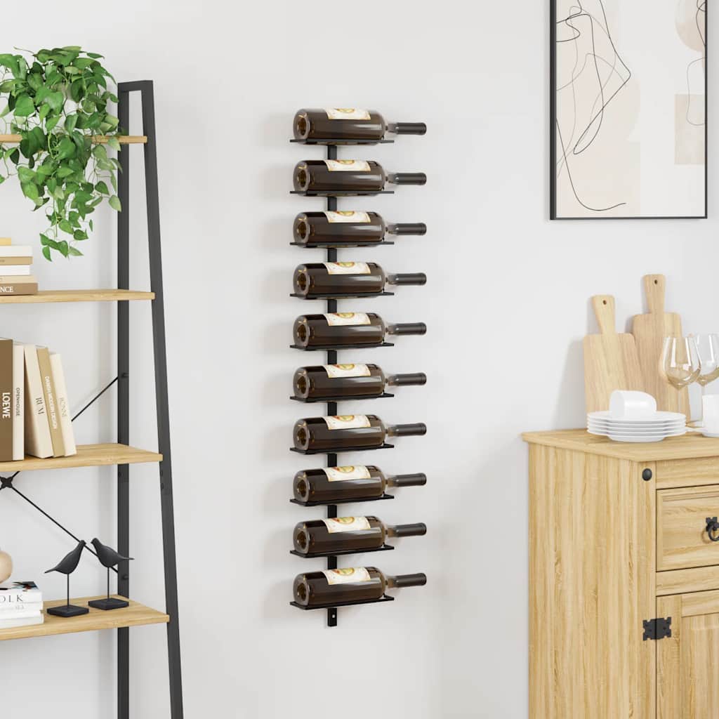 Zidni stalak za vino za 10 boca crni metalni