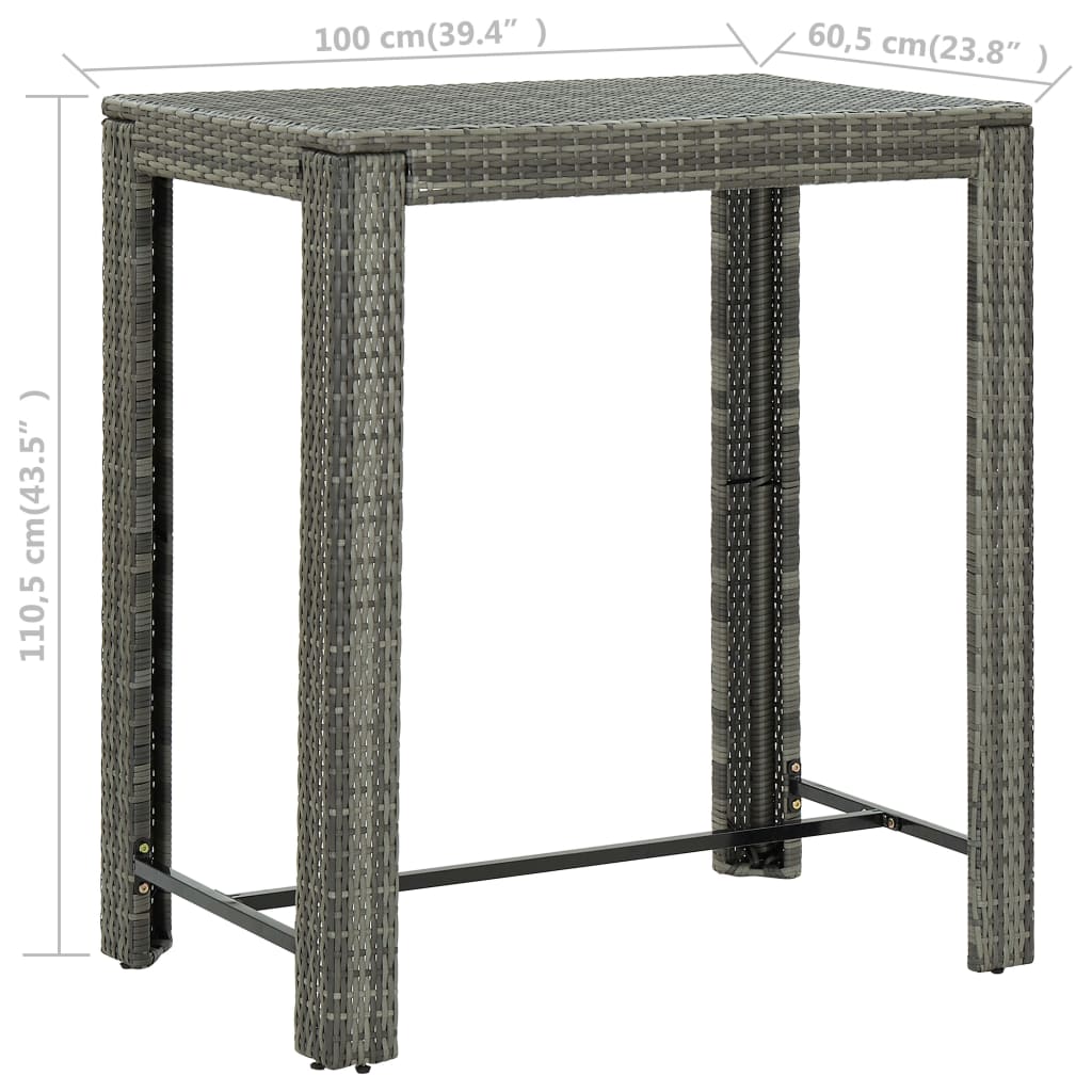 Vrtni barski stol sivi 100 x 60,5 x 110,5 cm od poliratana